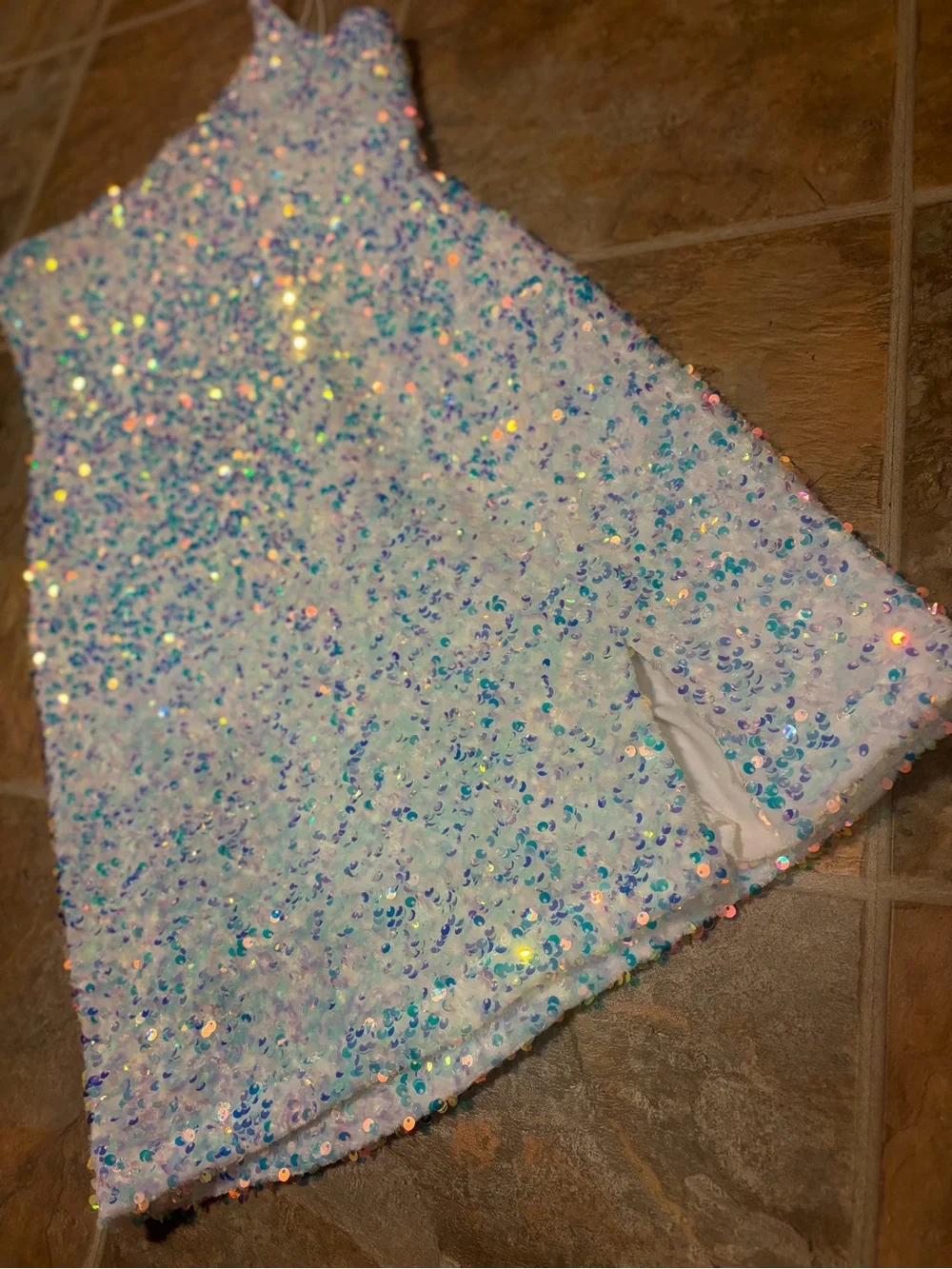 Windsor Sequin One-Shoulder Mini Dress in Iridescent White-Blue Med - Picture 3 of 5
